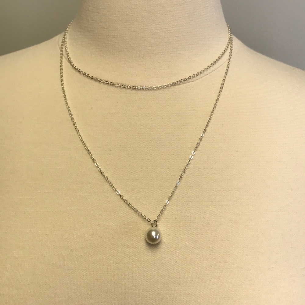 Silver Double Chain Pearl Necklace